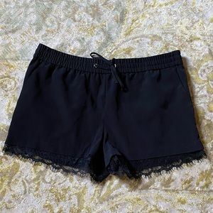 Express black silky shorts w/ lace trim
